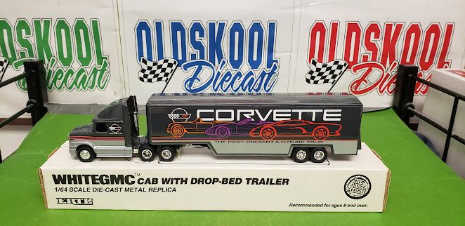 Chevy Corvette Cab with Drop-Bed Trailer ETRL WHITEGMC 1:64 scale