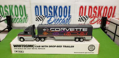 Chevy Corvette Cab with Drop-Bed Trailer ETRL WHITEGMC 1:64 scale