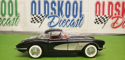 1958 Chevy Corvette Convertible Black Franklin Mint B11TG76 1:24 Scale