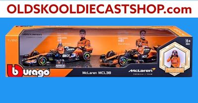 McLaren MCL38 Formula One 2 pack w/ Drivers Lando Norris #4 Japanese GP Livery & Oscar Paistri #81 Miami GP Livery 2024 Formula One Burago 1:24 Scale McLaren MCL38 Formula One 2 pack w/ Drivers Lando Norris #4 Japanese GP Livery & Oscar Paistri #81 Miami GP Livery 2024 Formula One Burago 1:24 Scale