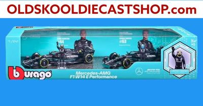 Mercedes Formula One 2 pack w/ Drivers Lewis Hamilton #44 Seasonal Livery & George Russell #63 Seasonal Livery Mercedes-AMG F1W14 Performance 2023 Formula One Burago 1:24 Scale Mercedes Formula One 2 pack w/ Drivers Lewis Hamilton #44 Seasonal Livery & George Russell #63 Seasonal Livery Mercedes-AMG F1W14 Performance 2023 Formula One Burago 1:24 Scale