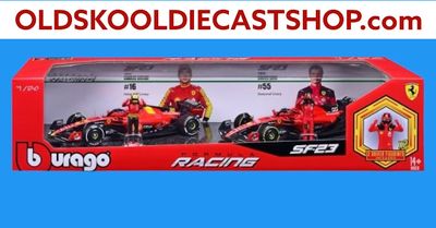 Ferrari Formula One SF-23 2 pack w/ Drivers Charles Leclrec #16 Italian GP Livery & Carlos Sainz #55 Seasonal Livery 2023 Formula One Burago 1:24 Scale Ferrari Formula One SF-23 2 pack w/ Drivers Charles Leclrec #16 Italian GP Livery & Carlos Sainz #55 Seasonal Livery 2023 Formula One Burago 1:24 Scale