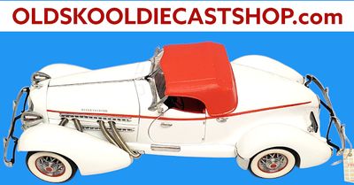 1935 AuBurn 851 Boattail Roadster Hard Top Super-Charged White &amp; Red Convertible 1990 Franklin Mint B11PT92 1:24 scale