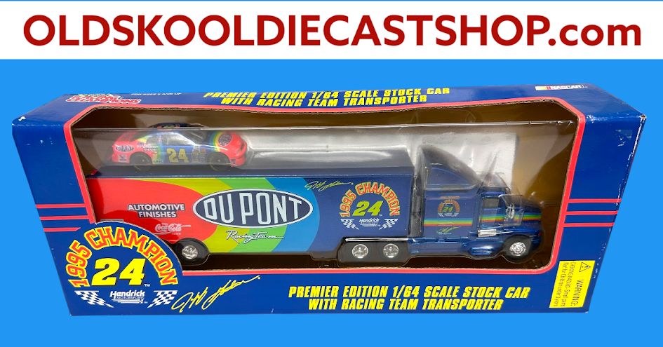 Jeff Gordon #24 DuPont 1995 Champion Stock Car with Racing Team Transporter Premier Edition 1995 Racing Champions 1:64 Scale