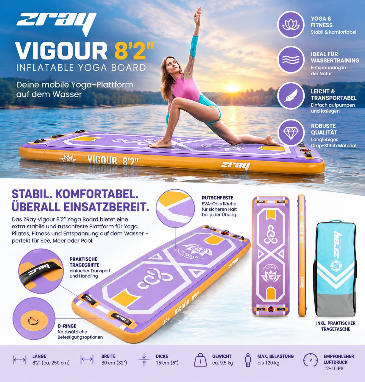 SUP Yoga ZRay Board Vigour fabrikneu / OVP - 154 kg 328 Volumen