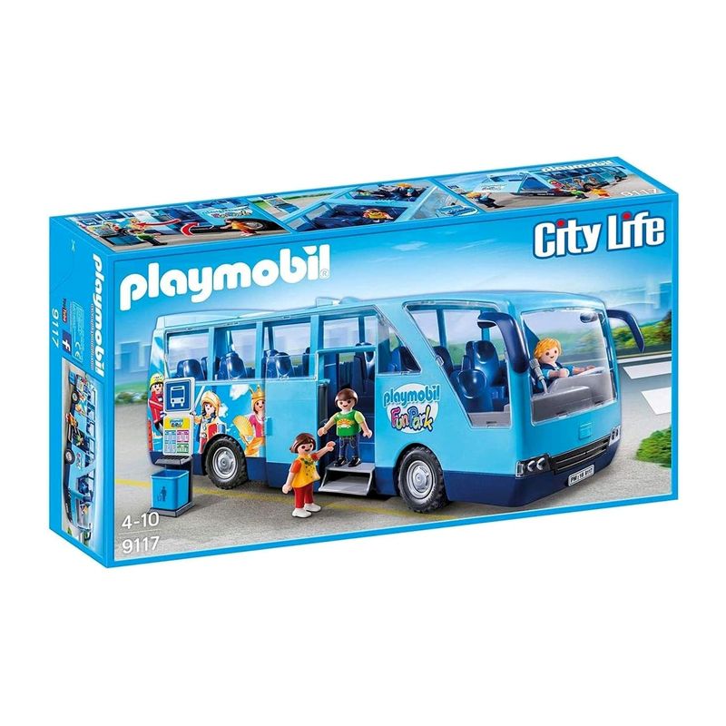 PLAYMOBIL 9117 Schulbus Fun Park – Bus mit 3 Figuren &amp; Haltestelle