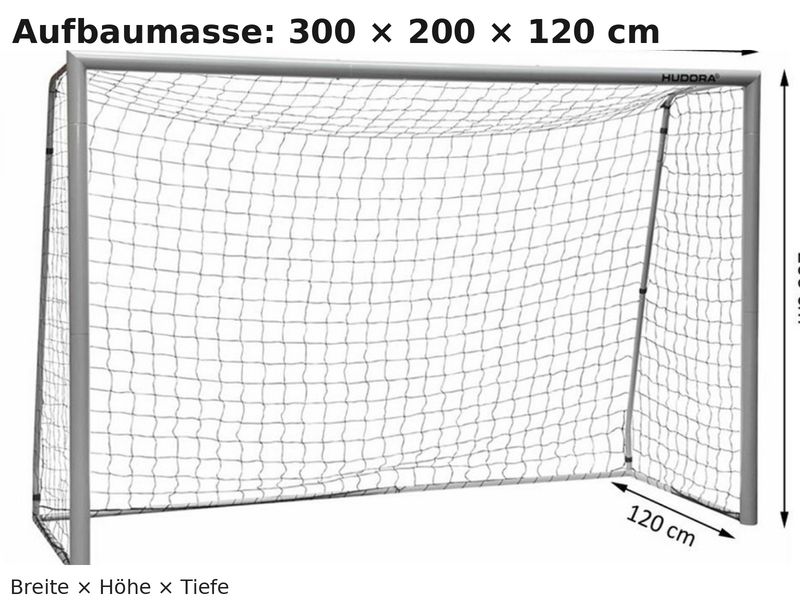 HUDORA Fussballtor Expert 300 – 300 × 200 × 120 cm – Stahlrahmen – wetterfestes Netz – Art. 76935