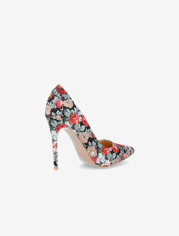 Escarpins tissu fleuri - noir