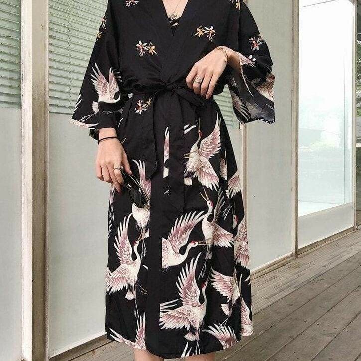 Kimono long imprime &quot;le vol des grues&quot;