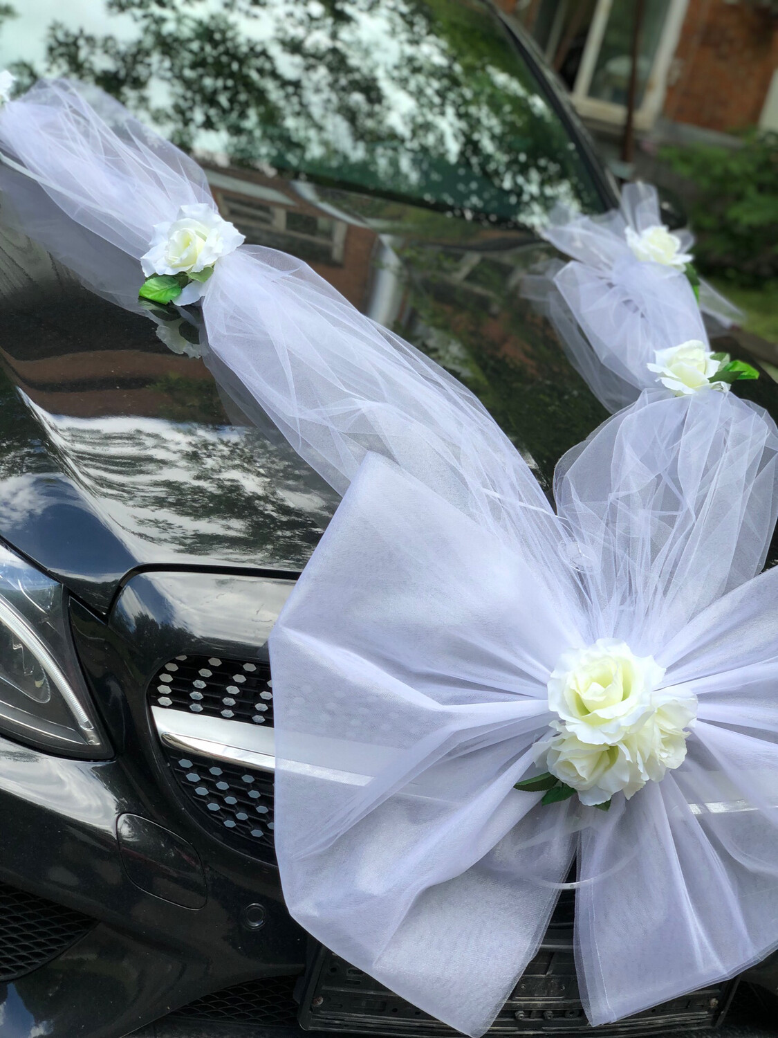 Лента для авто «Невеста », белый/айвори , фатин, розы