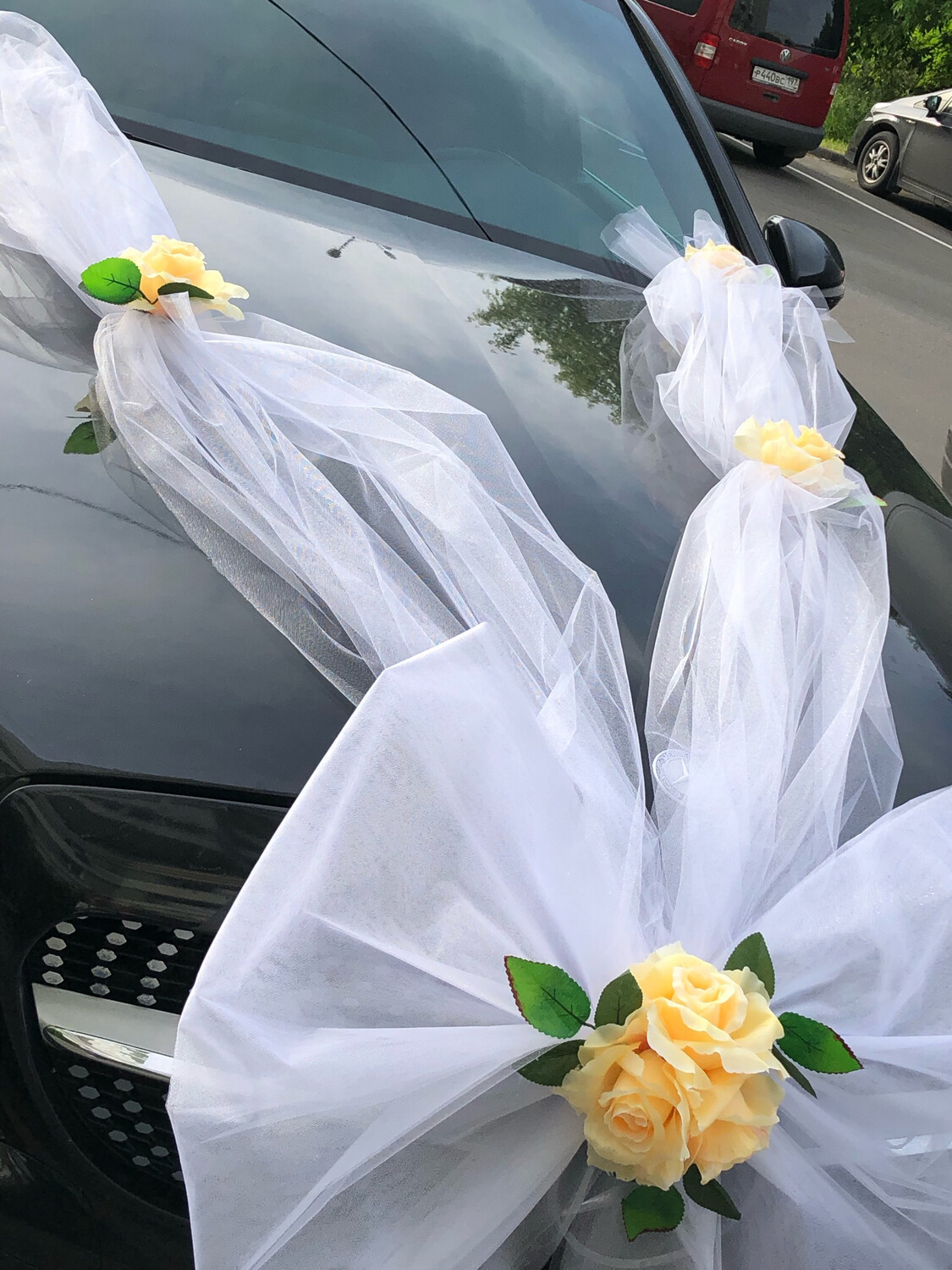 Лента для авто « Невеста», белый/персик, фатин, розы