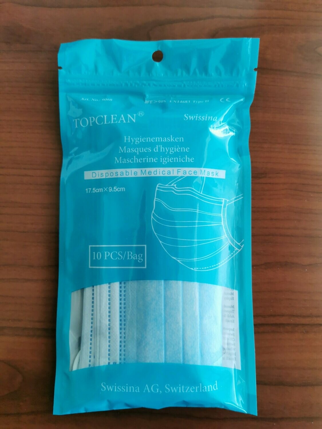 TOPCLEAN®, Typ II, Mundschutz 3-Lagig Maske OP Mundmaske Gesichtsmaske  Atemschutzmaske Hygienemaske, 10 Stück/Bag