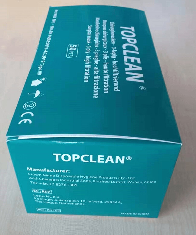 TOPCLEAN®, Typ IIR, Art. 9003  Mundschutz 3-Lagig Maske OP Mundmaske; Gesichtsmaske; Surgical Masks; Hygienemaske, 50 Stück 2000 Stück/Karton