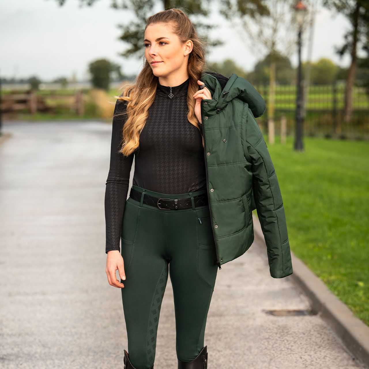 Legging d'équitation Avélie full grip Jungle Green -QHP