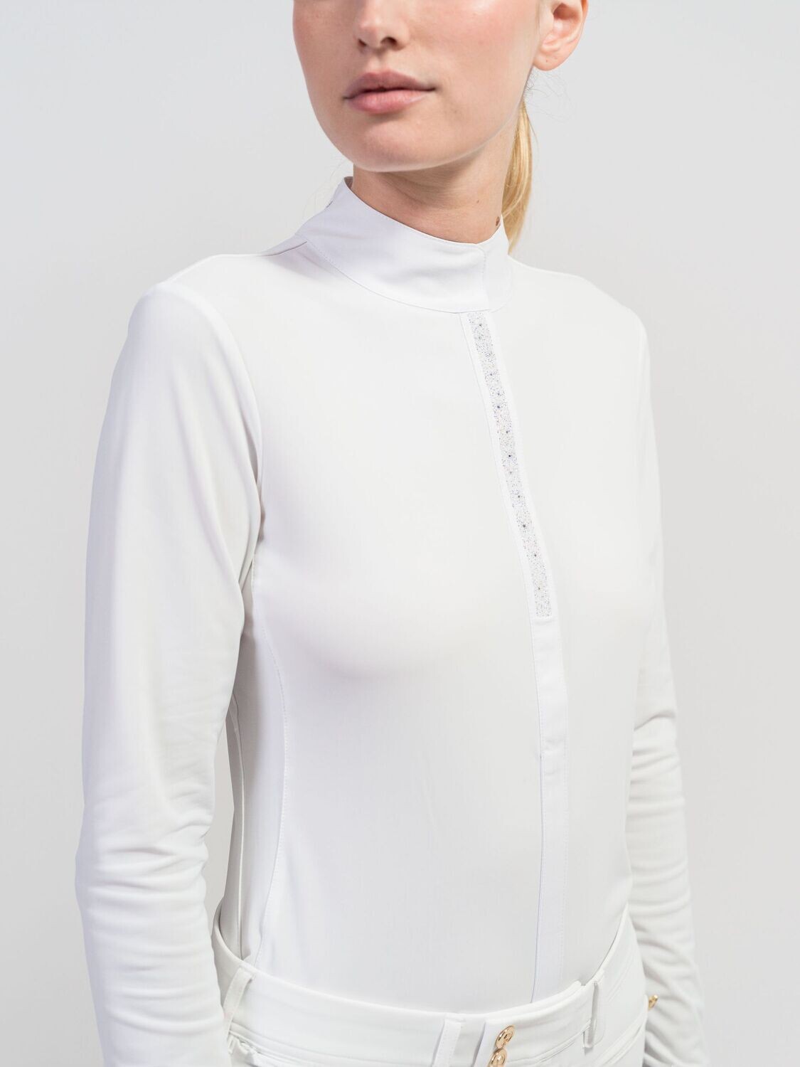 Polo de concours Julia Crystal Leaf blanc manches longues - SAMSHIELD Polo de concours Julia Crystal Leaf blanc manches longues - SAMSHIELD