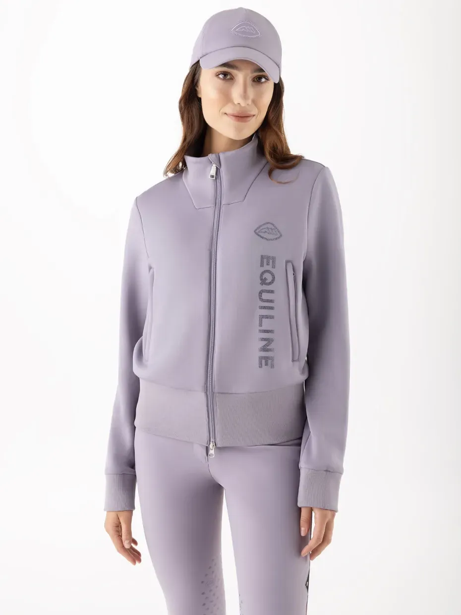 Sweat-shirt zipé Mauve avec logo strass - EQUILINE Sweat-shirt zipé Mauve avec logo strass - EQUILINE