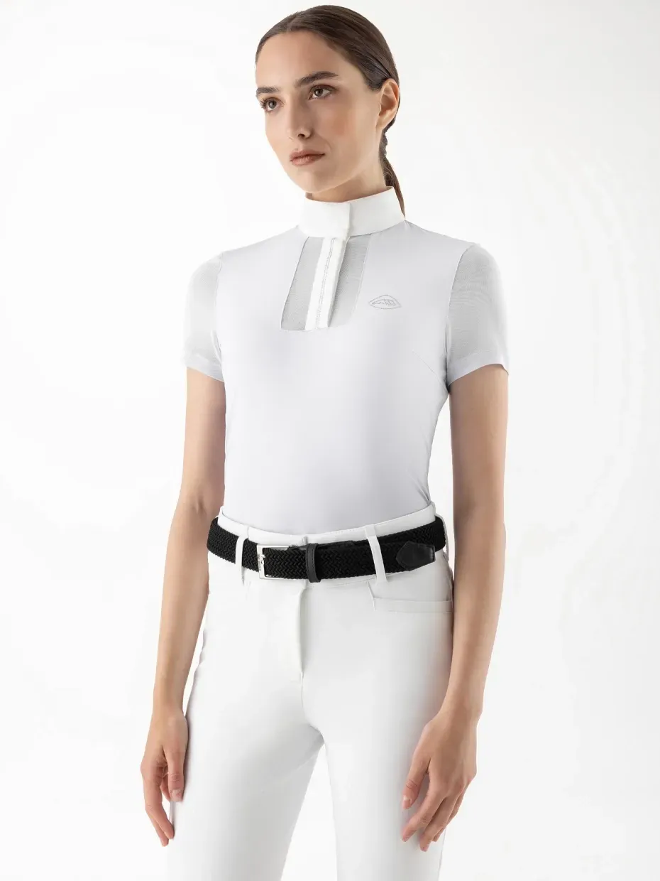 Polo de concours blanc pour femme à manches courtes en tulle