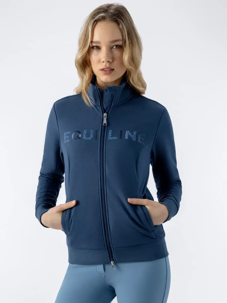 Pull zipé Dark Denim logo - EQUILINE