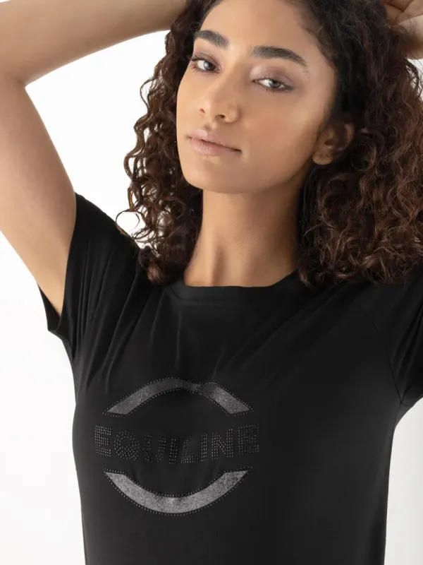 T-shirt noir avec logo ton sur ton en strass - EQUILINE