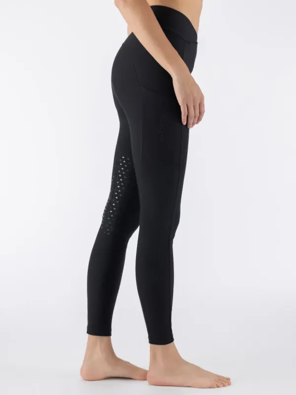 Legging Knee Grip Noir taille haute avec logo en strass ton sur ton - EQUILINE Legging Knee Grip Noir taille haute avec logo en strass ton sur ton - EQUILINE