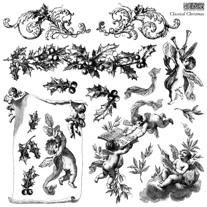 Classical Christmas 12x12 Stamp - Iron Orchid Designs