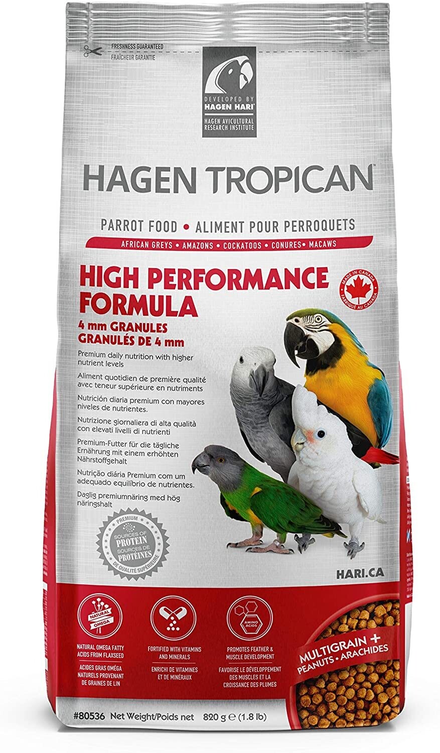 TROPICAN HIGH PERFORMANCE PARROT FOOD 2MM 820g