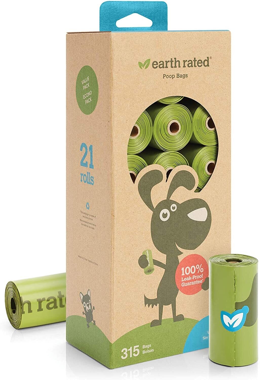 EARTH RATED POOP BAGS - 21 REFILL ROLLS (UNSCENTED)