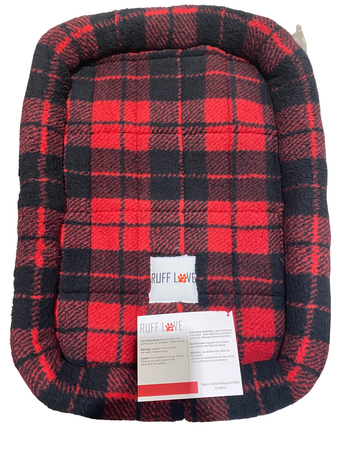 RUFF LOVE BOLSTER CRATE MAT RED PLAID 23" x 16"