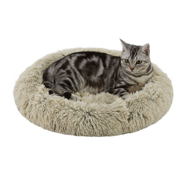 OVAL SHAG FAUX FUR BED TAUPE 21" x 19"