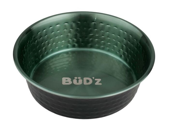 BUD'Z STAINLESS STEEL BOWL WITH HAMMERED INTERIOR - GREEN 16 OZ