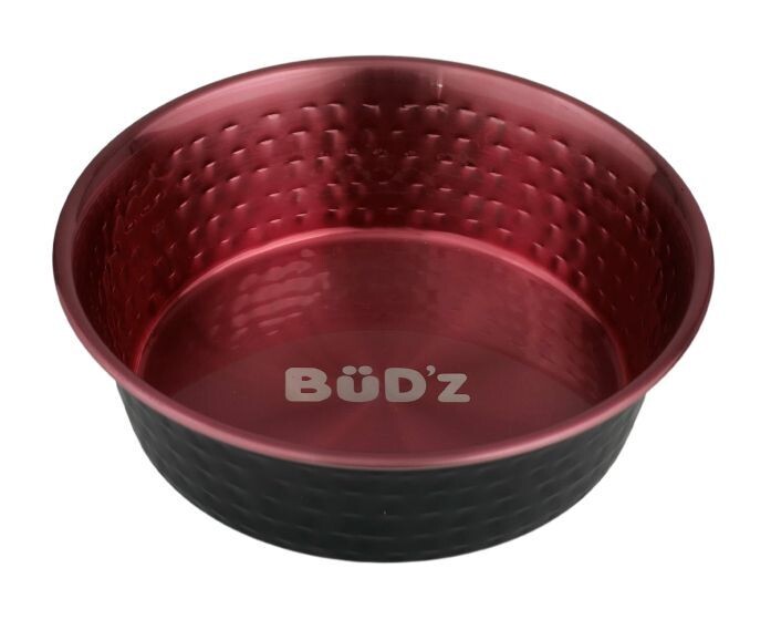 BUD'Z STAINLESS STEEL BOWL WITH HAMMERED INTERIOR - PINK 64 OZ