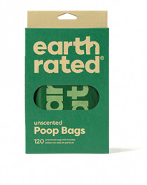 EARTH RATED POOP BAGS - 120 EASY-TIE HANDLE BAGS (UNSCENTED)