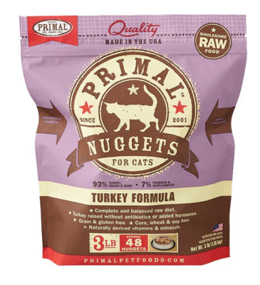 PRIMAL FOR CATS FROZEN TURKEY NUGGETS 3LB