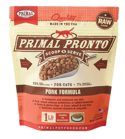 PRIMAL FELINE PRONTO RAW FOOD - PORK 1LB