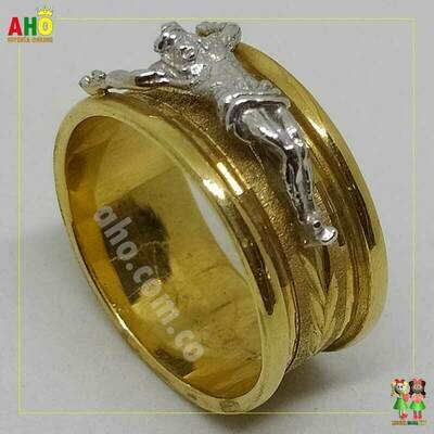 Anillo Semi Tubo Cristo Oro18k