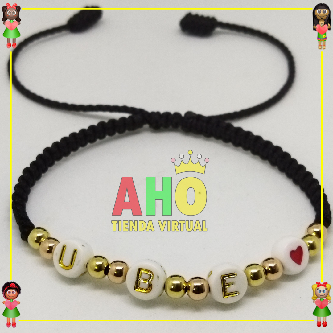 Pulsera Tejida Macrame Con Letras Acrilicas Oro18k