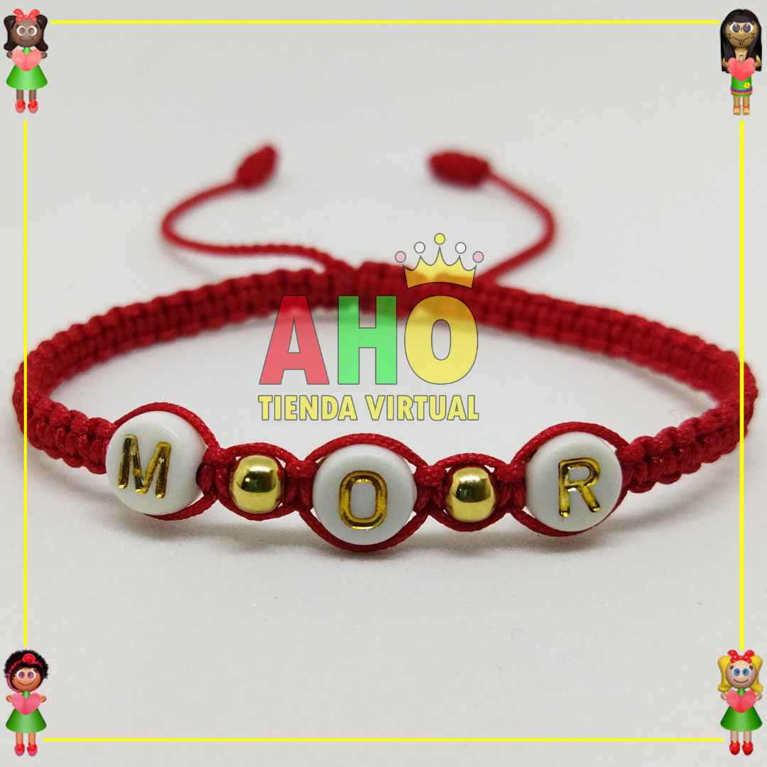 Pulsera Tejida Macrame Con Letras Acrilicas Oro18k