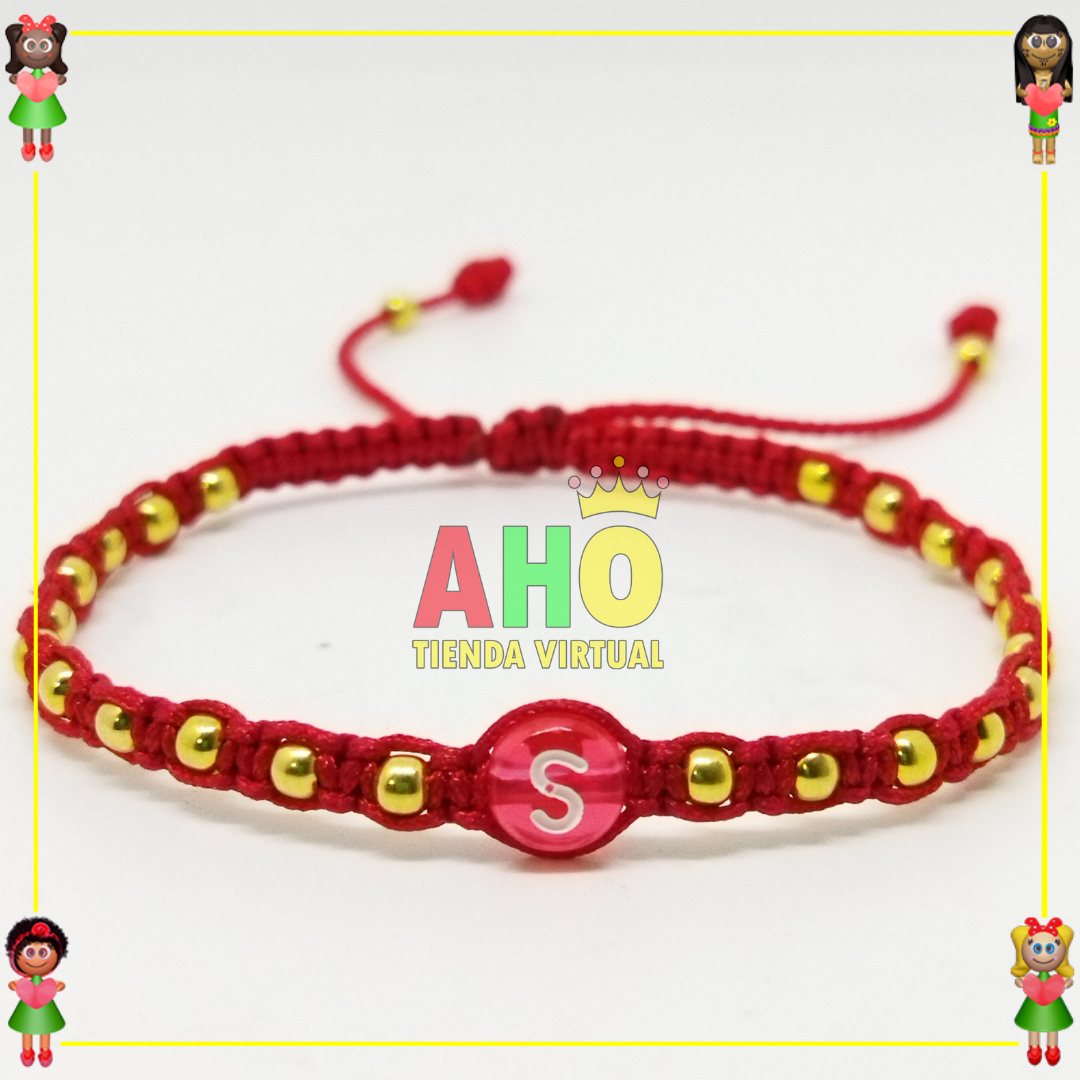 Pulsera Tejida Macrame Con Letras Acrilicas Oro18k