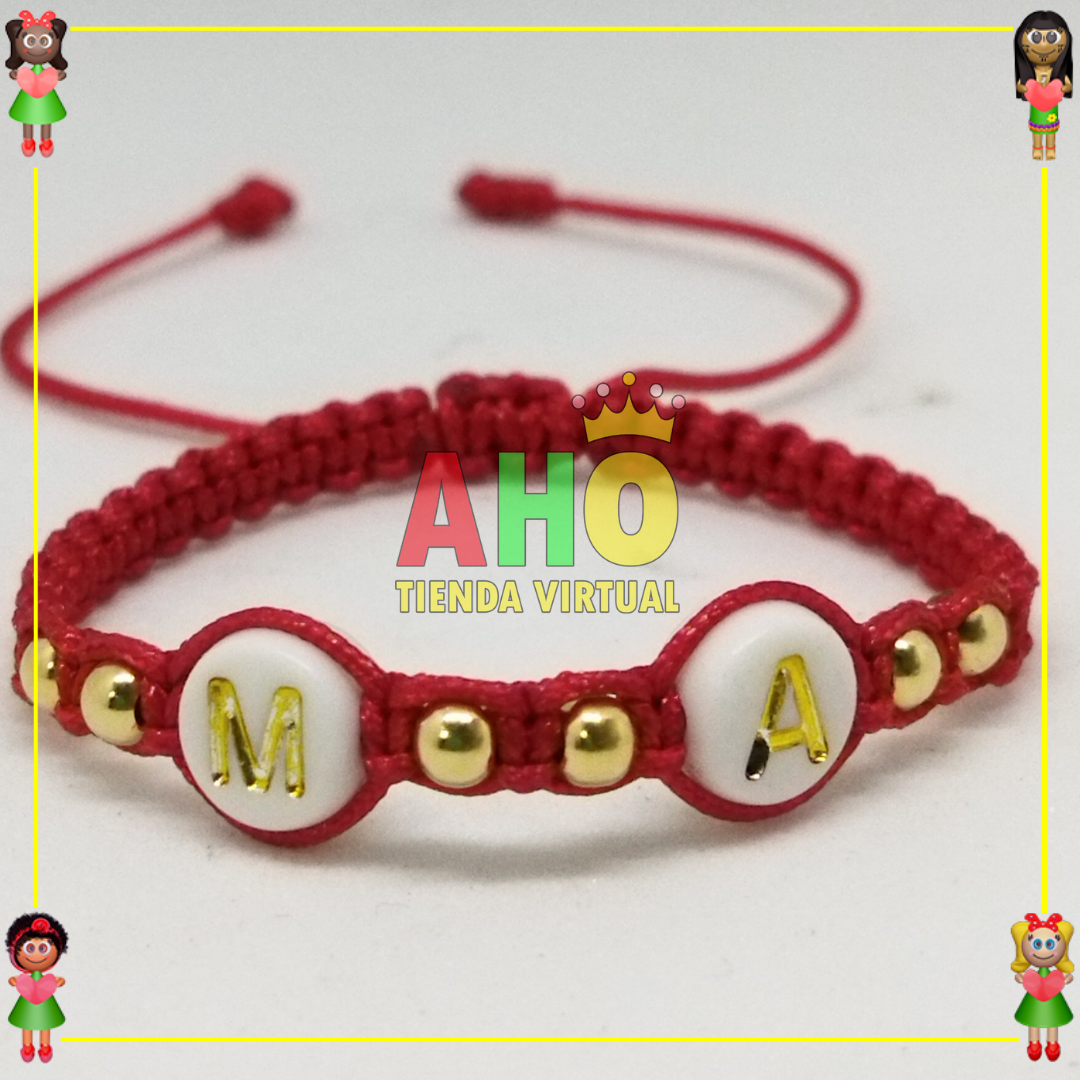 Pulsera Tejida Macrame Con Letras Acrilicas Oro18k