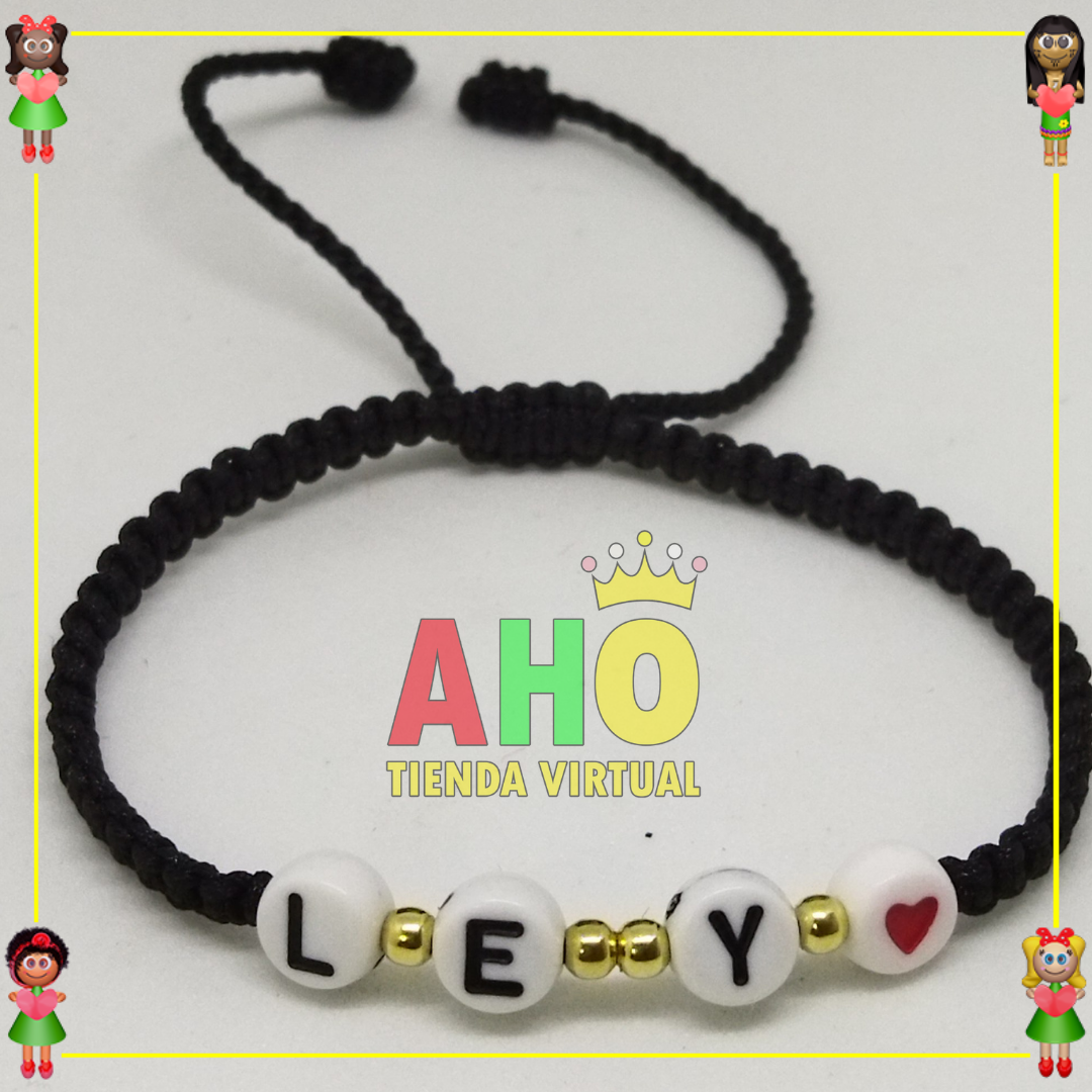 Pulsera Tejida Macrame Con Letras Acrilicas Oro18k