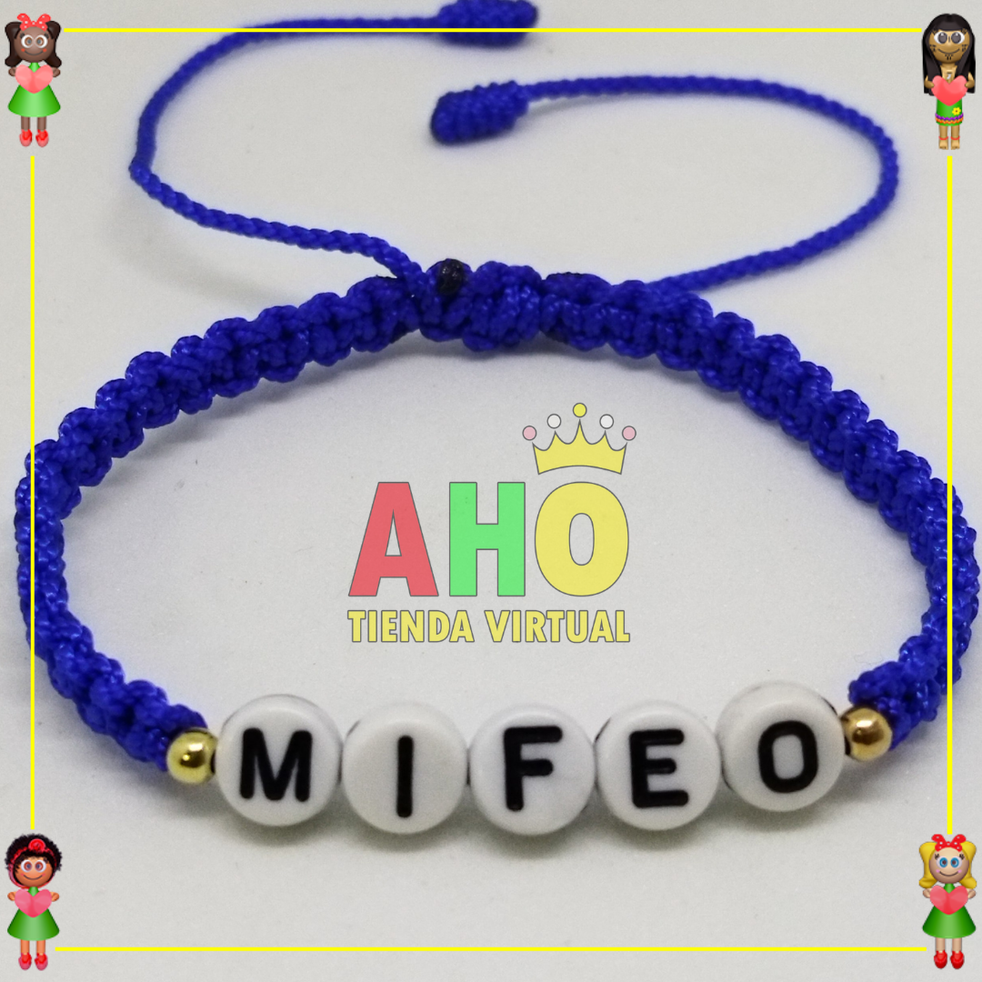 Pulsera Tejida Macrame Con Letras Acrilicas Oro18k