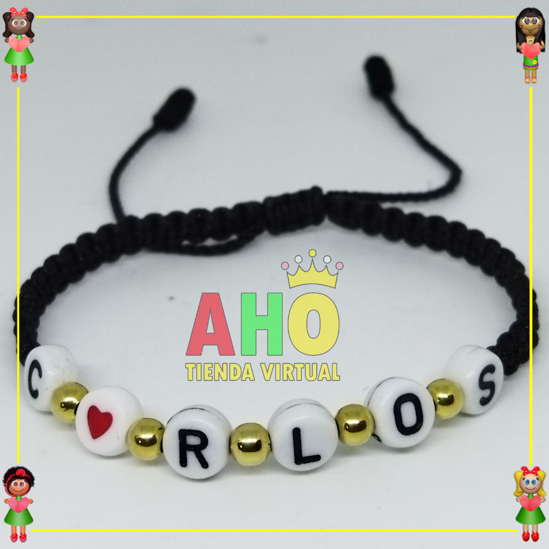 Pulsera Tejida Macrame Con Letras Acrilicas Oro18k