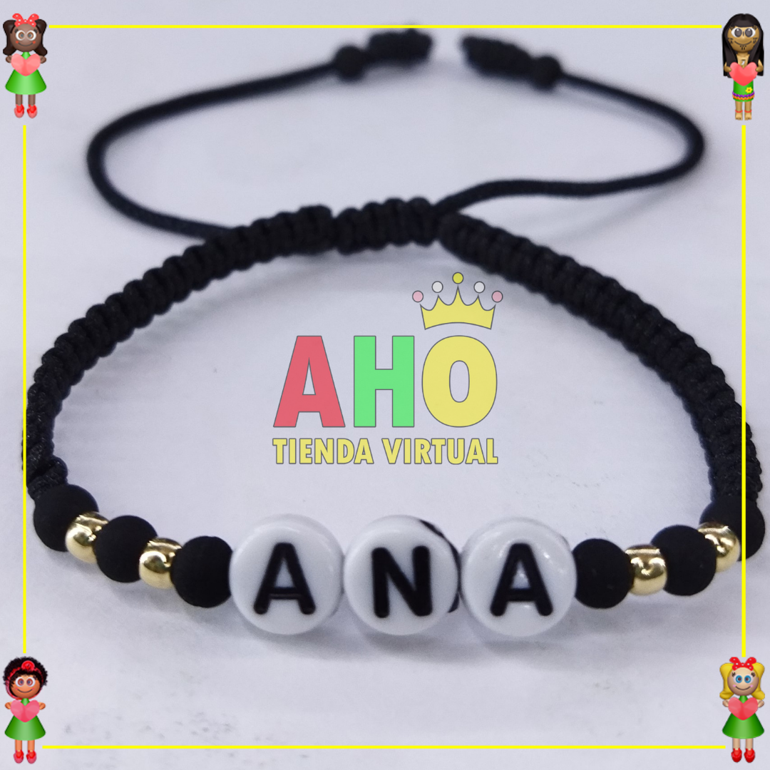 Pulsera Tejida Macrame Con Letras Acrilicas Oro18k