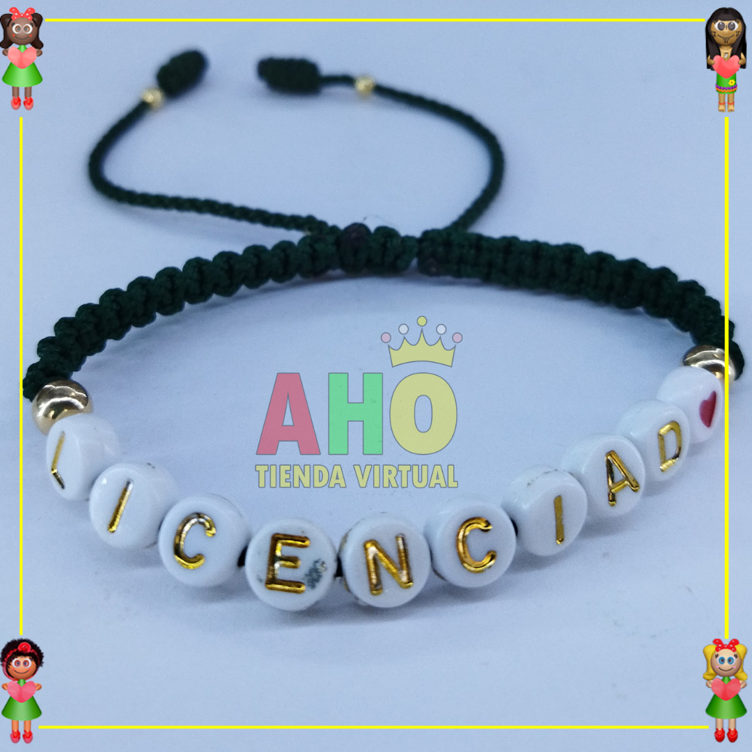 Pulsera Tejida Macrame Con Letras Acrilicas Oro18k