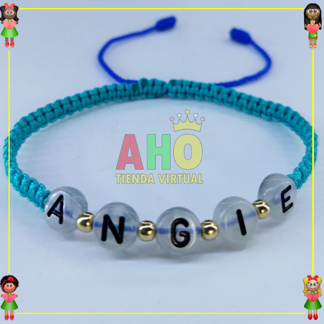 Pulsera Tejida Macrame Con Letras Acrilicas Oro18k