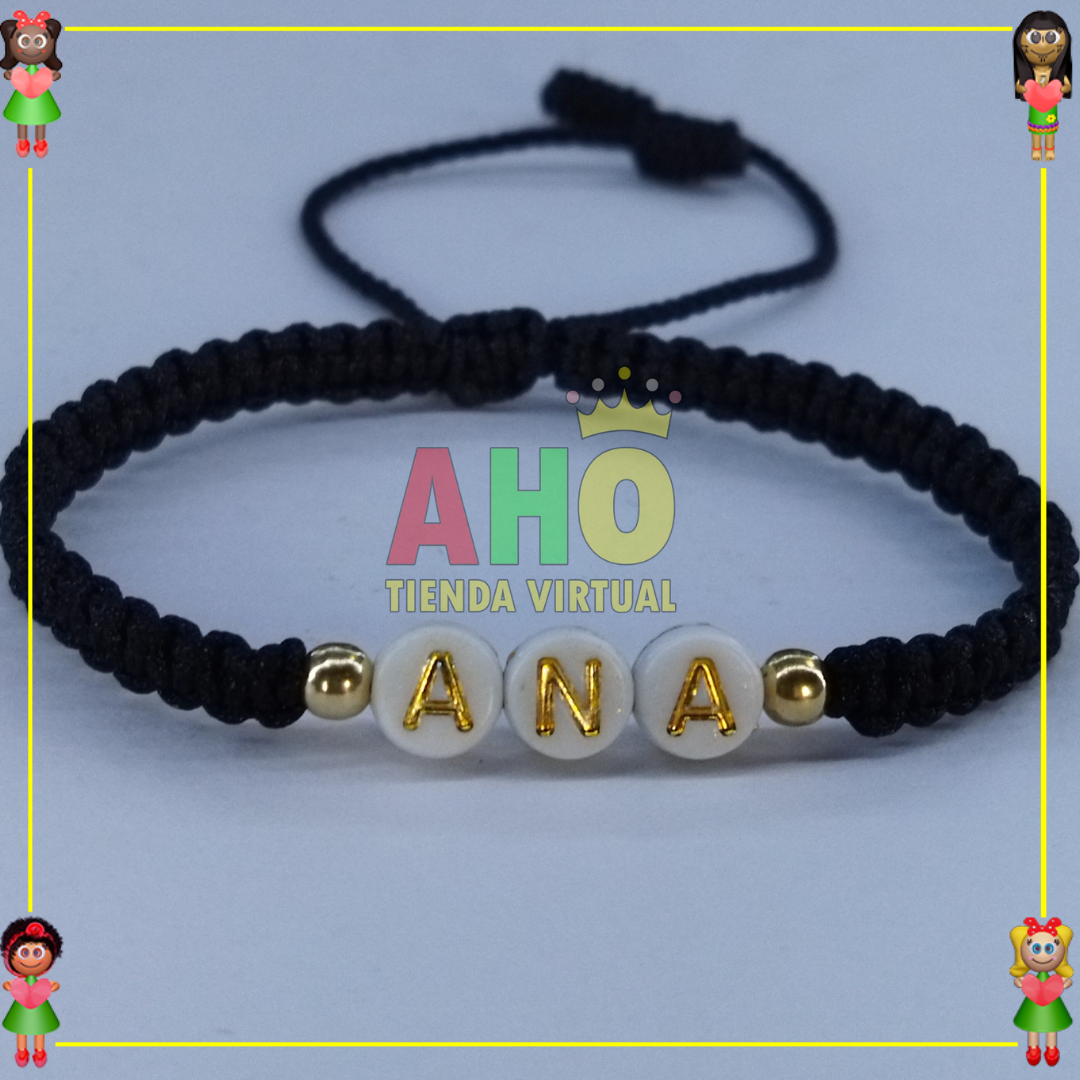 Pulsera Tejida Macrame Con Letras Acrilicas Oro18k