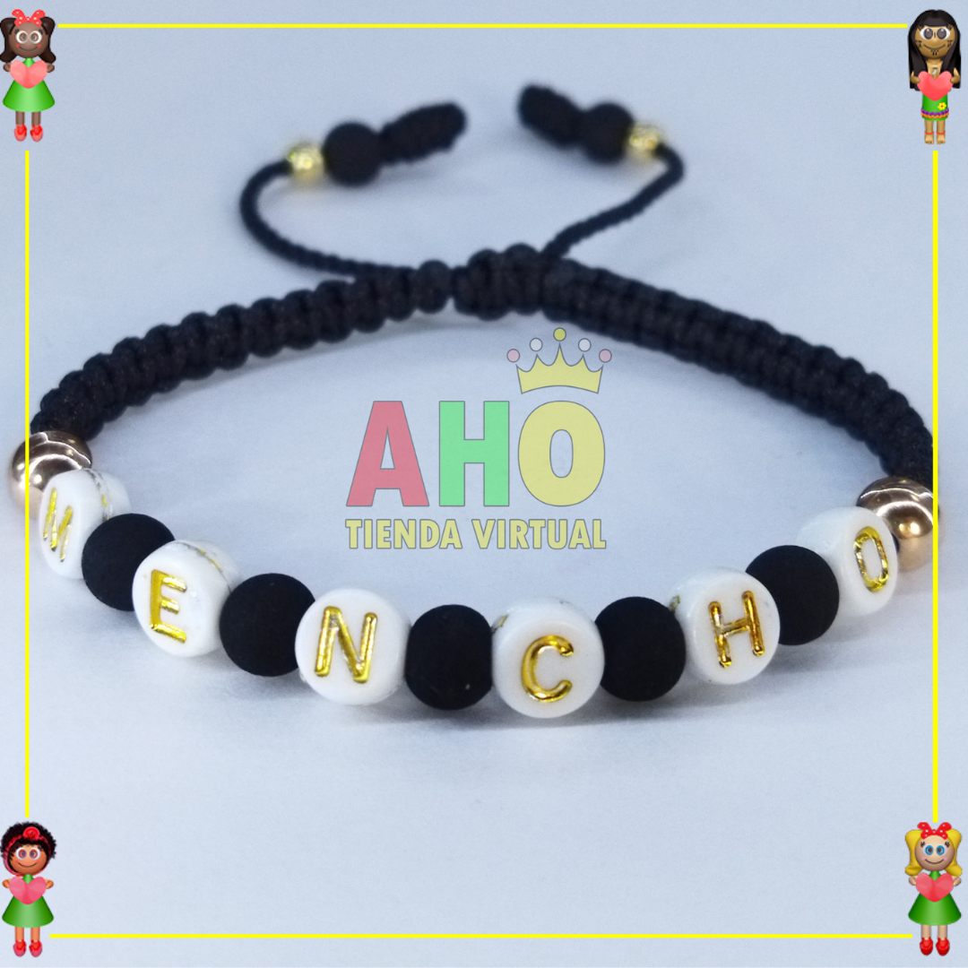 Pulsera Tejida Macrame Con Letras Acrilicas Oro18k