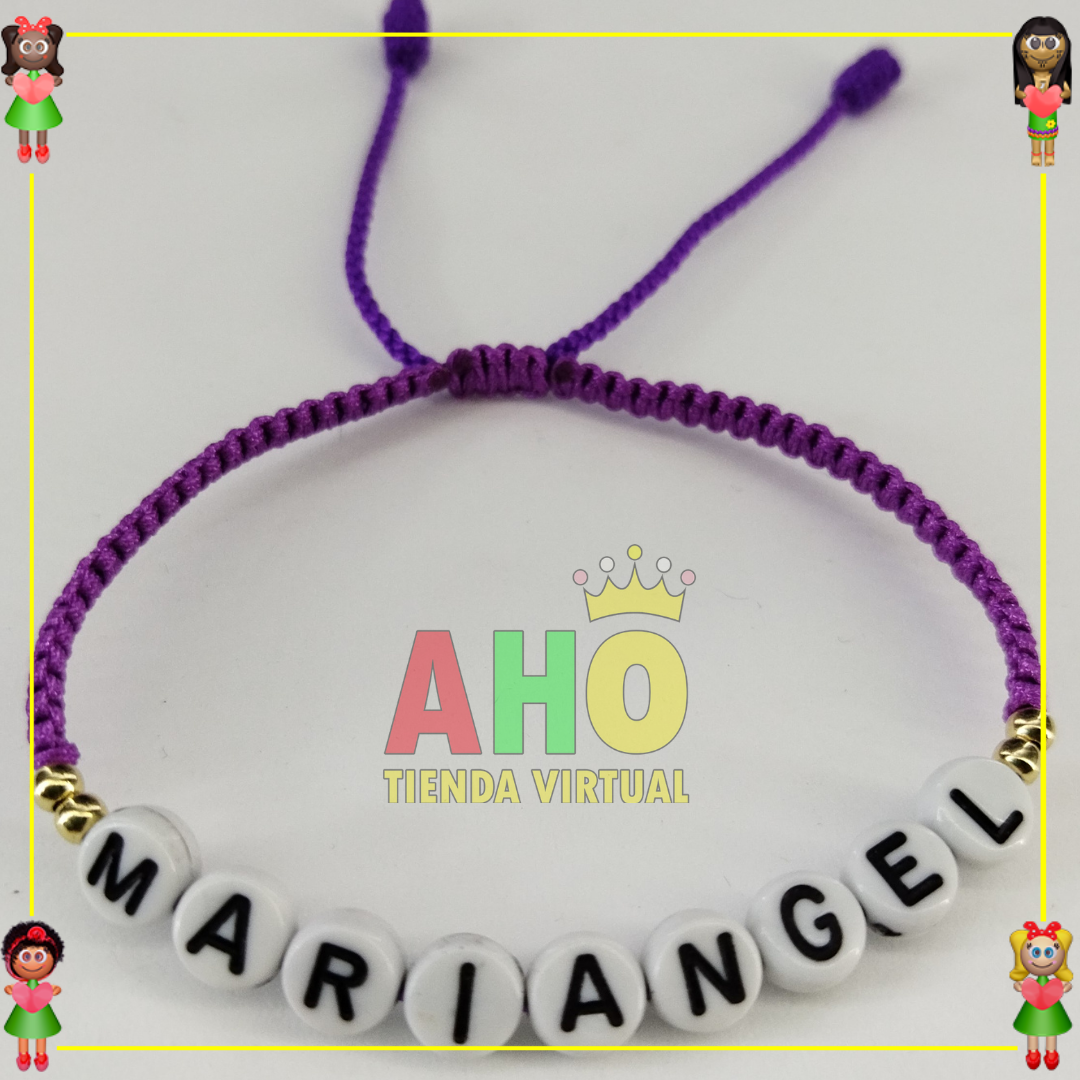Pulsera Tejida Macrame Con Letras Acrilicas Oro18k