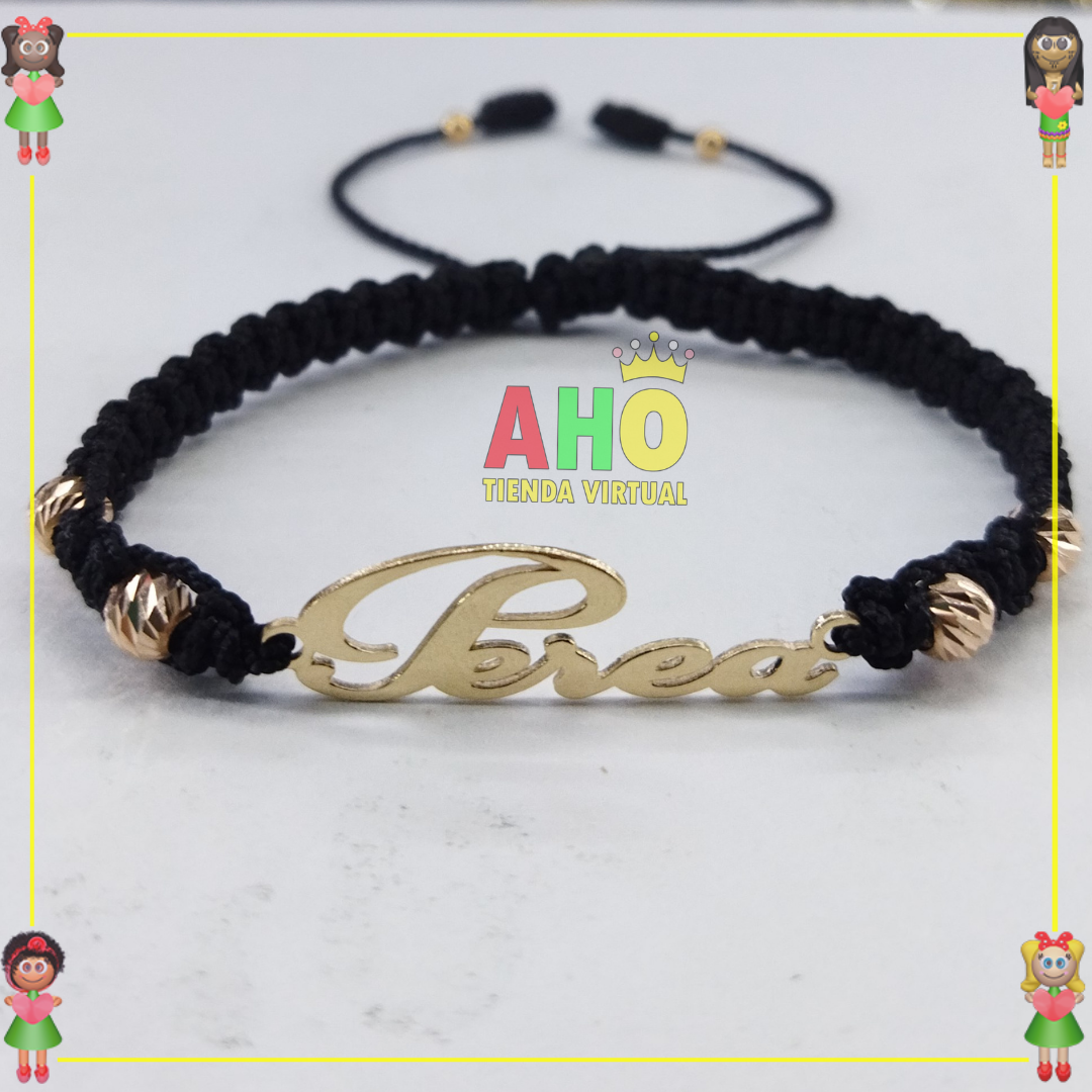 Pulsera Tejida Macrame Con Letras y Nombres en Oro18k