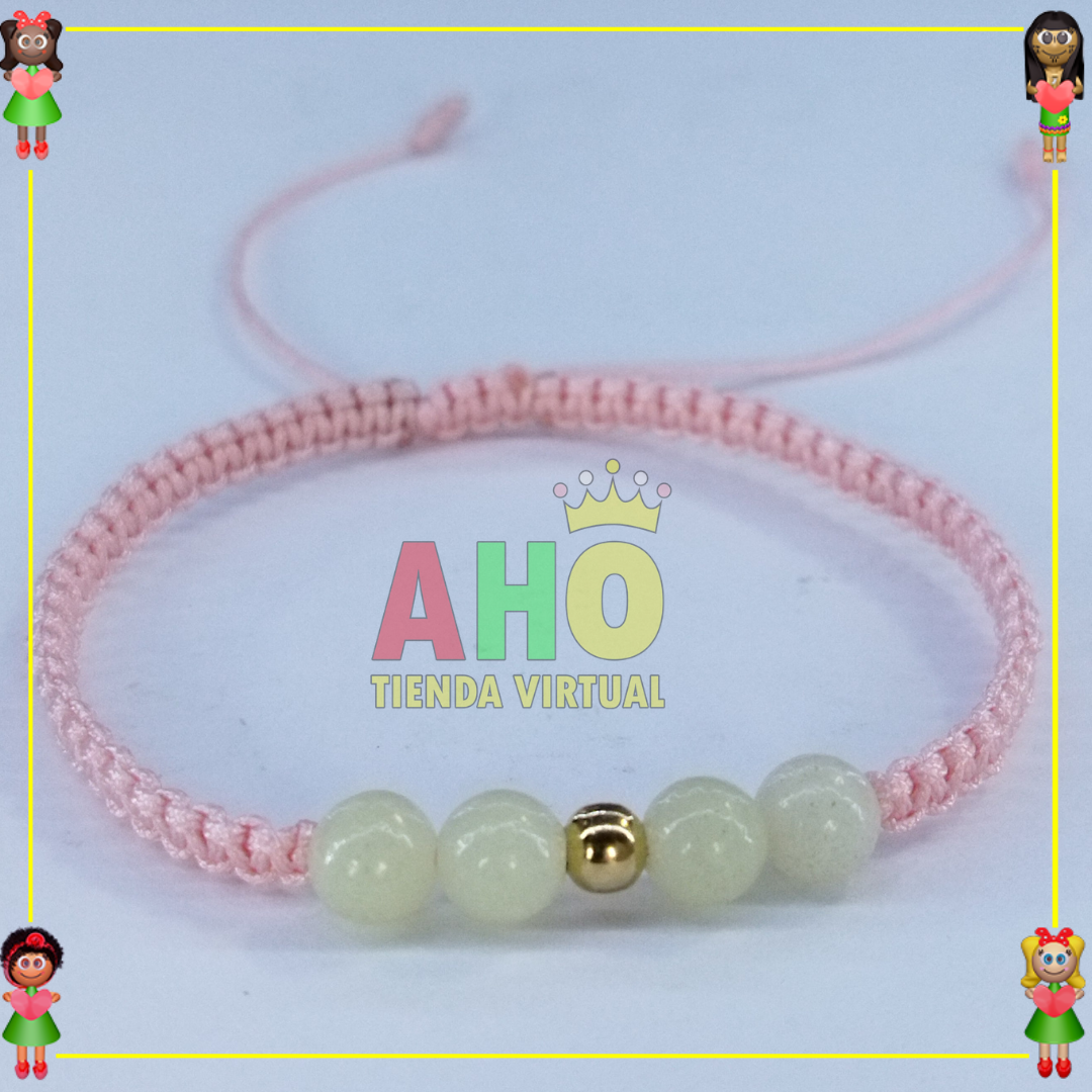 Pulsera Tejida Macrame Con Piedras Naturales Oro18k